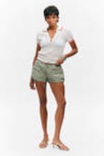White - Red Stripes - Knitted Short-Sleeved Cotton Polo Top - 1
