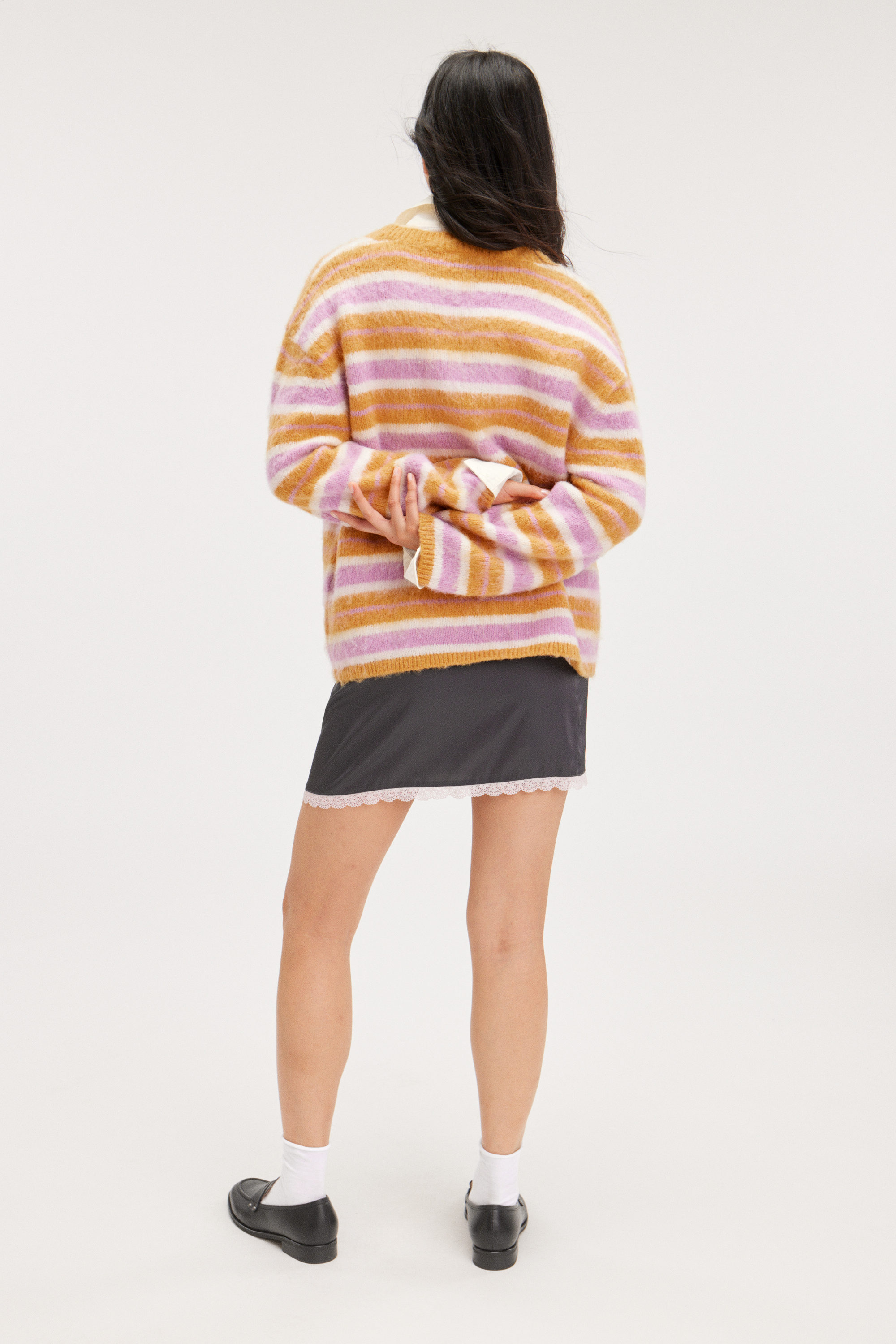 Dark Yellow Stripe - Fluffy knit cardigan - 2