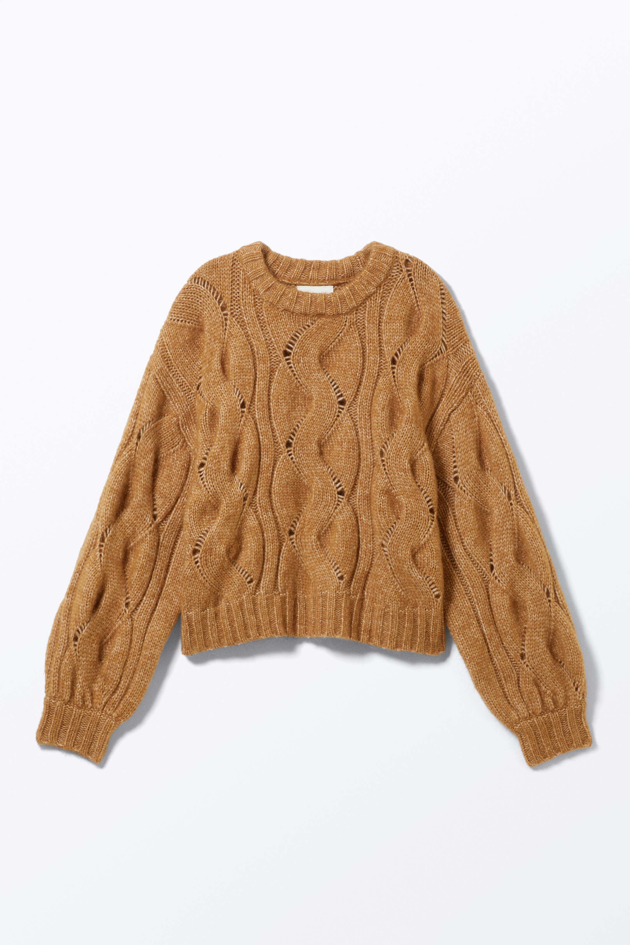Grotere afbeelding bekijken: Short Cable Knitted Sweater - Brown - DAMES | H&M BE 1