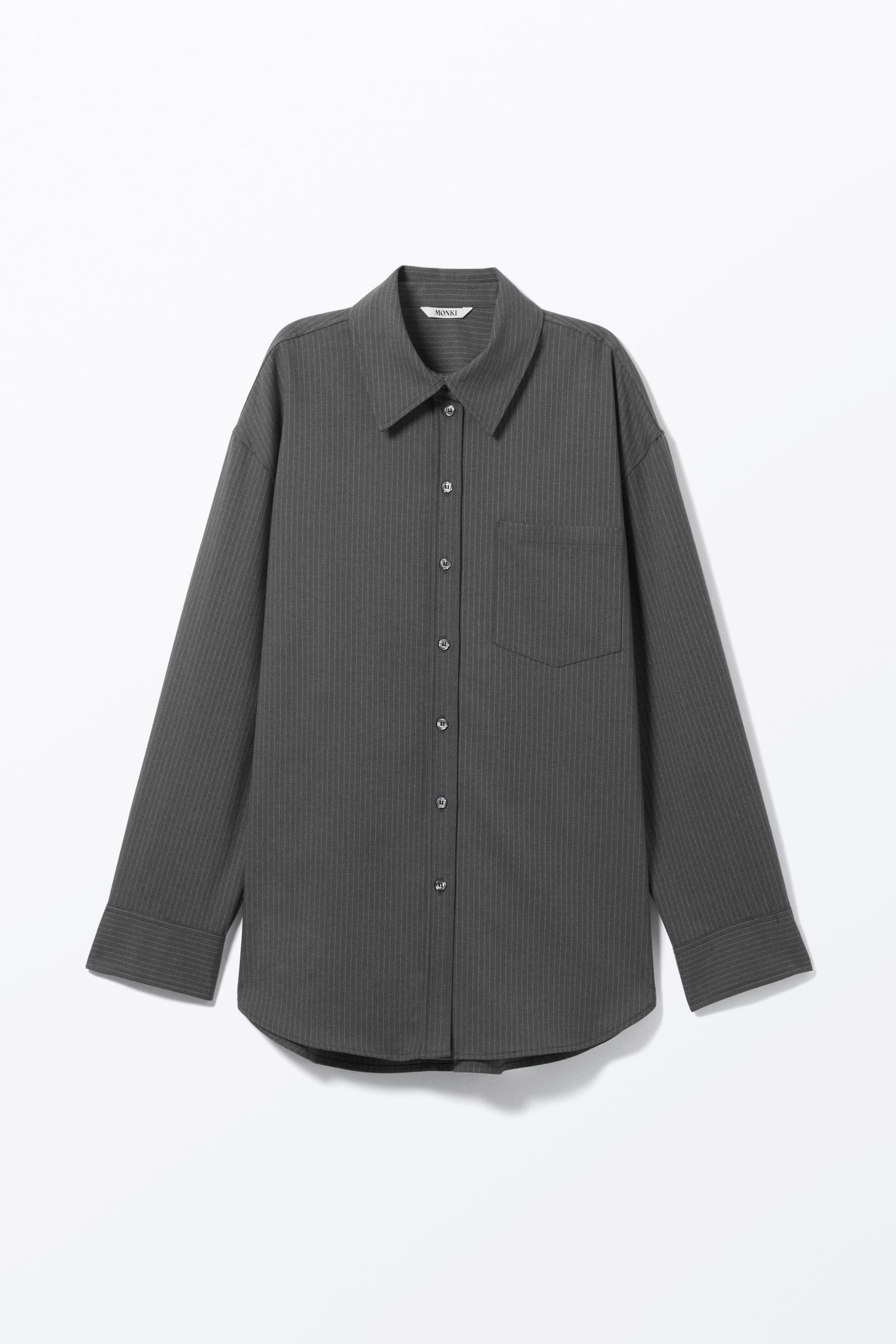 Pinstriped Dark Grey - Long-Sleeved Oversized Poplin Shirt - 3
