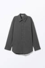 Pinstriped Dark Grey - Long-Sleeved Oversized Poplin Shirt - 3