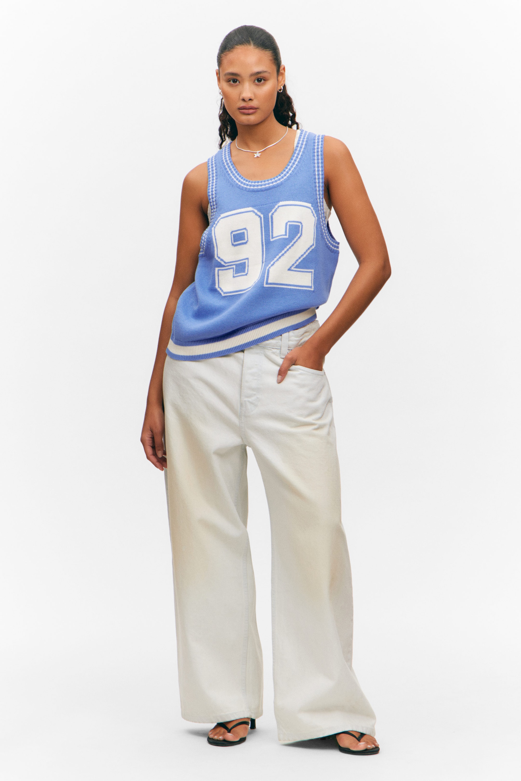 Light Blue & White - 92 - Varsity Knitted Tank Top - 1
