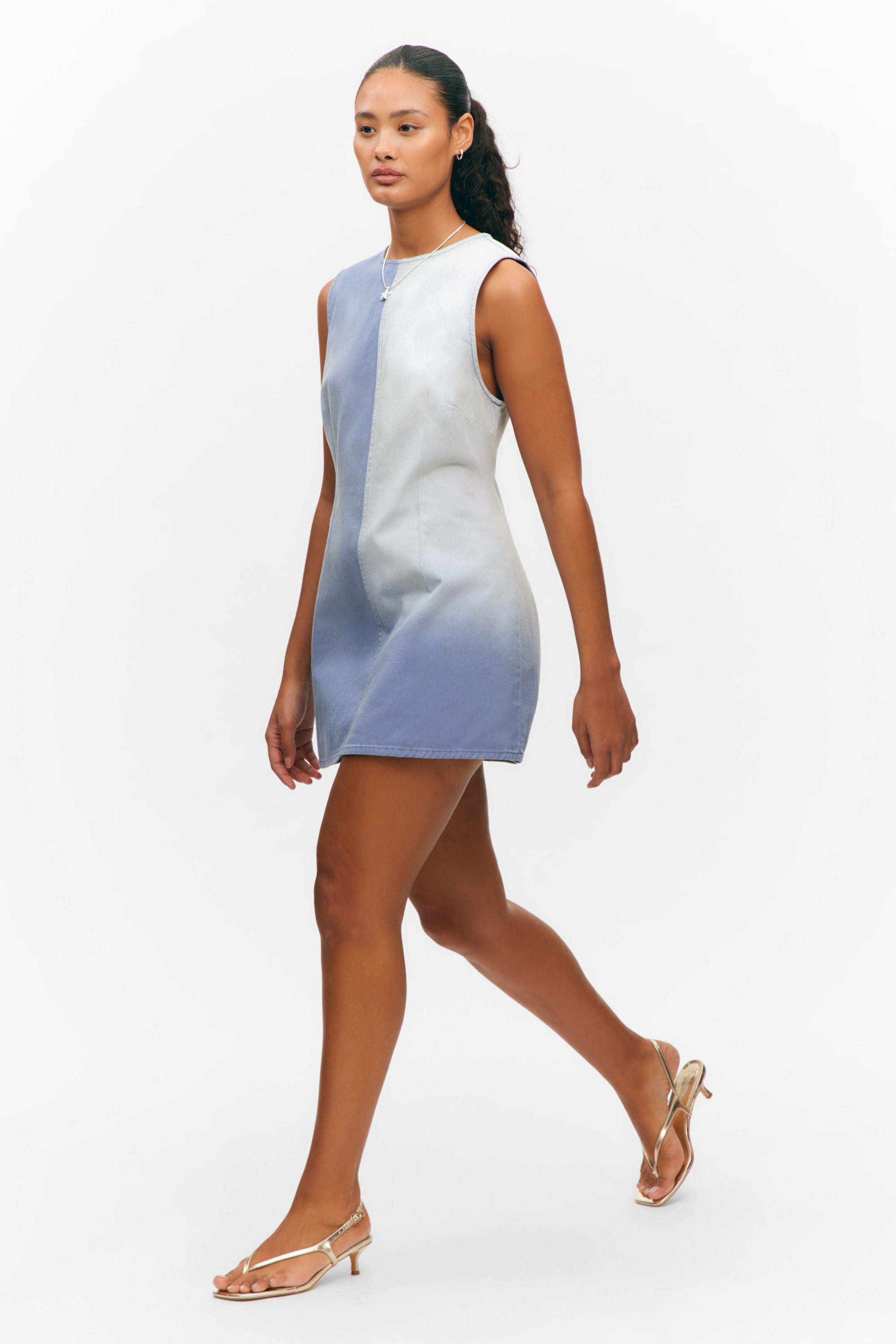 Washed Blue - Sleeveless Utility Cotton Twill Dress - 2