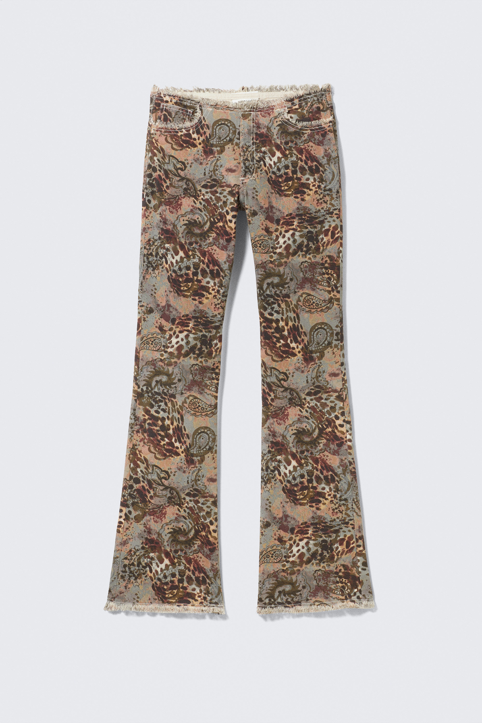 Paisley mönstrad - Lågmidjade byxor i twill med fransiga fållar - 5