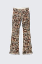 Paisley Patterned - Frayed Low Waist Twill Trousers - 5