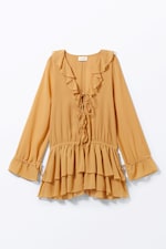 Mustard Yellow - Frilled V-neck Mini Dress - 0