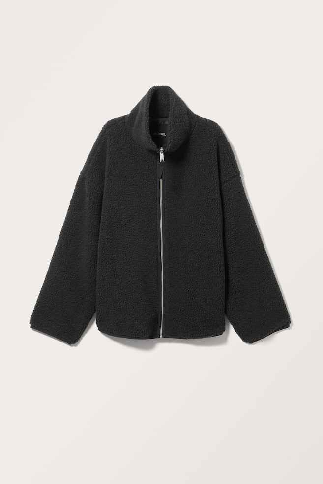Loose Fleece Zip Jacket - Black - 1