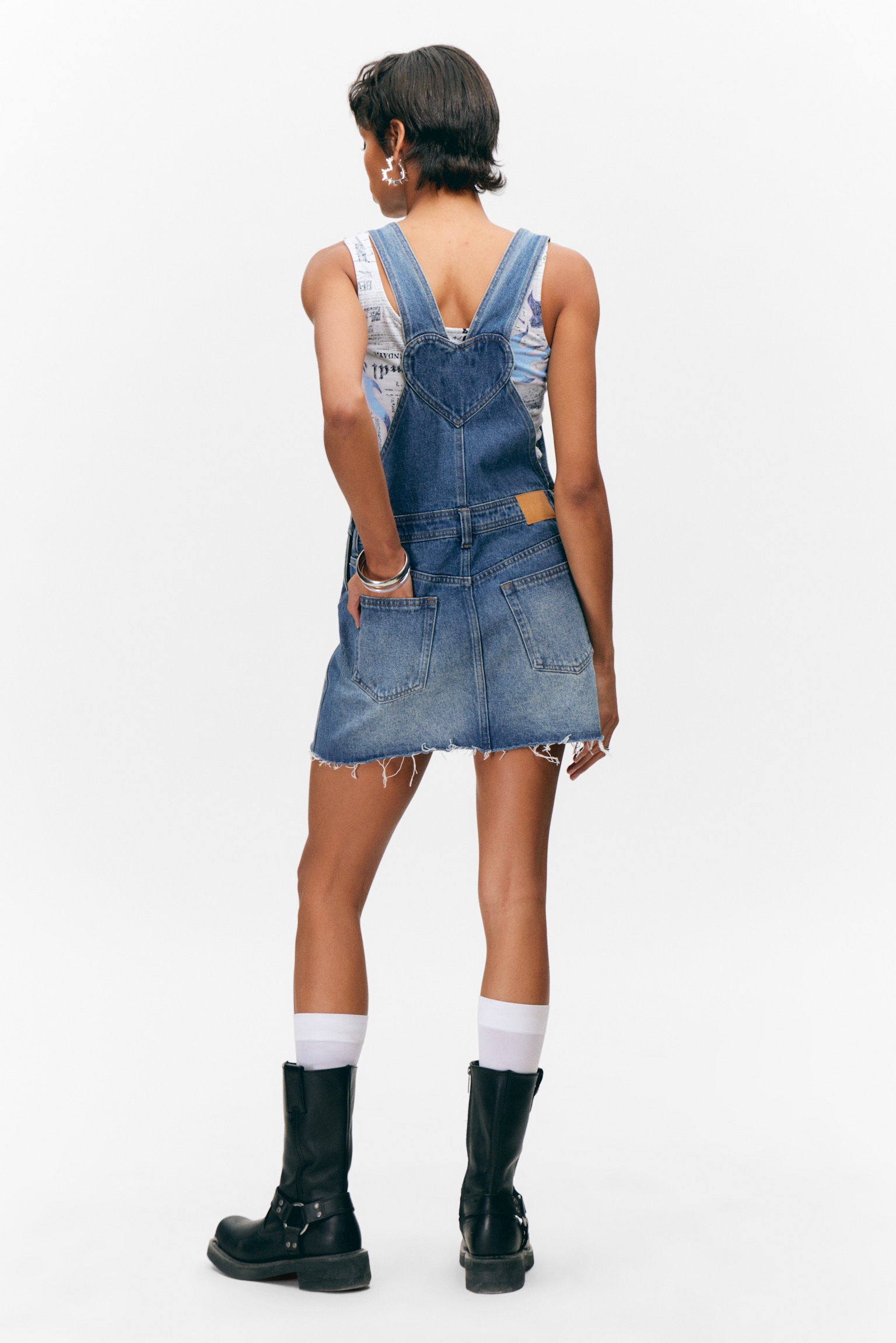 Denim Dungaree Mini Dress - Sunset Blue - Medium Blue - 5