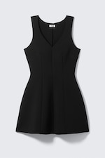 Schwarz - Scuba-Kleid mit V-Ausschnitt und Fit-and-Flare-Cut - 4