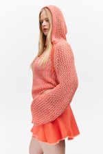 Hellrot - Grobstrick-Kapuzenpullover - 0