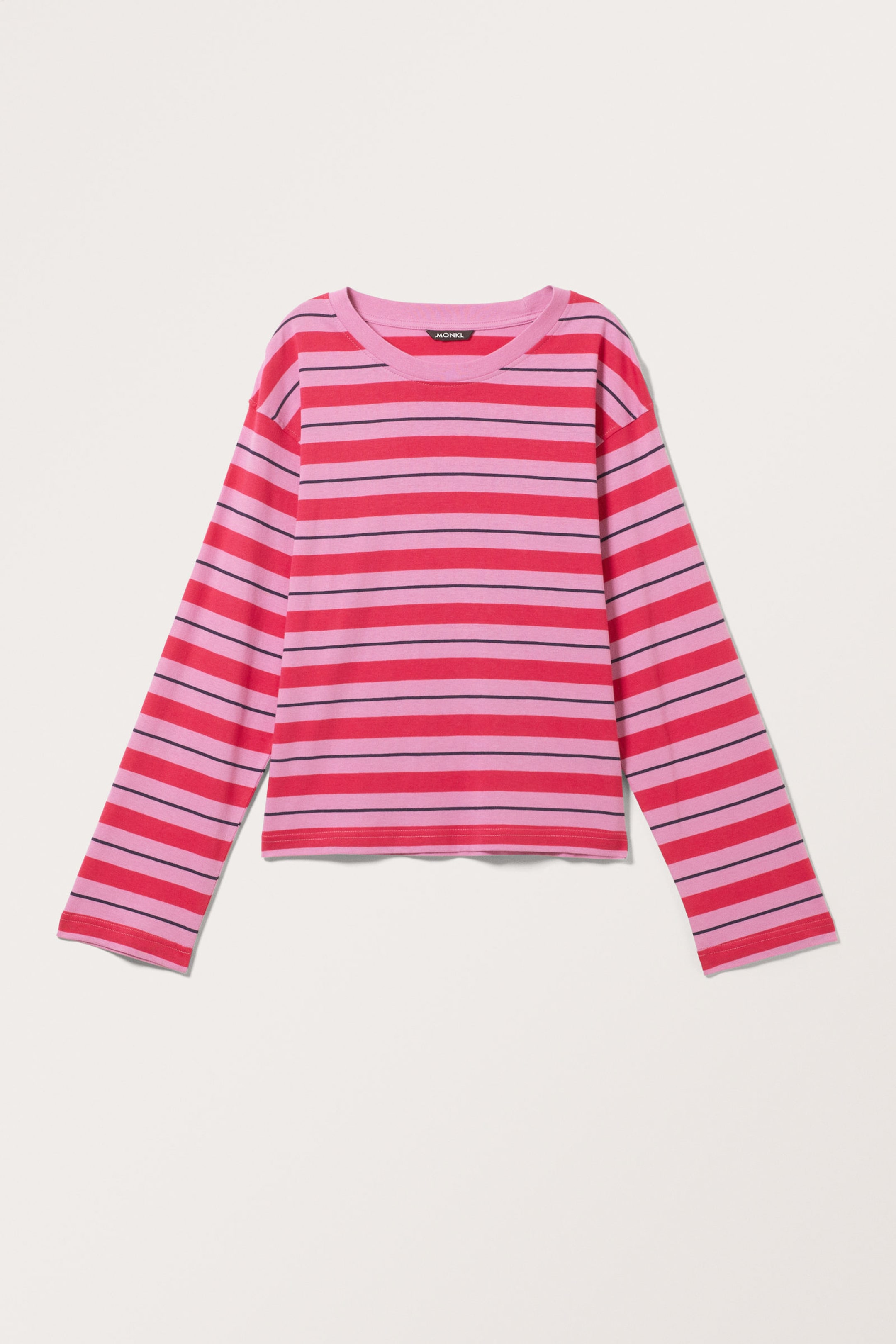 Marineblau und rosa gestreift - T-Shirt mit kastigem Ärmel - 3