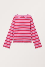 Navy & Pink Stripe - Boxy Sleeve T-Shirt - 0