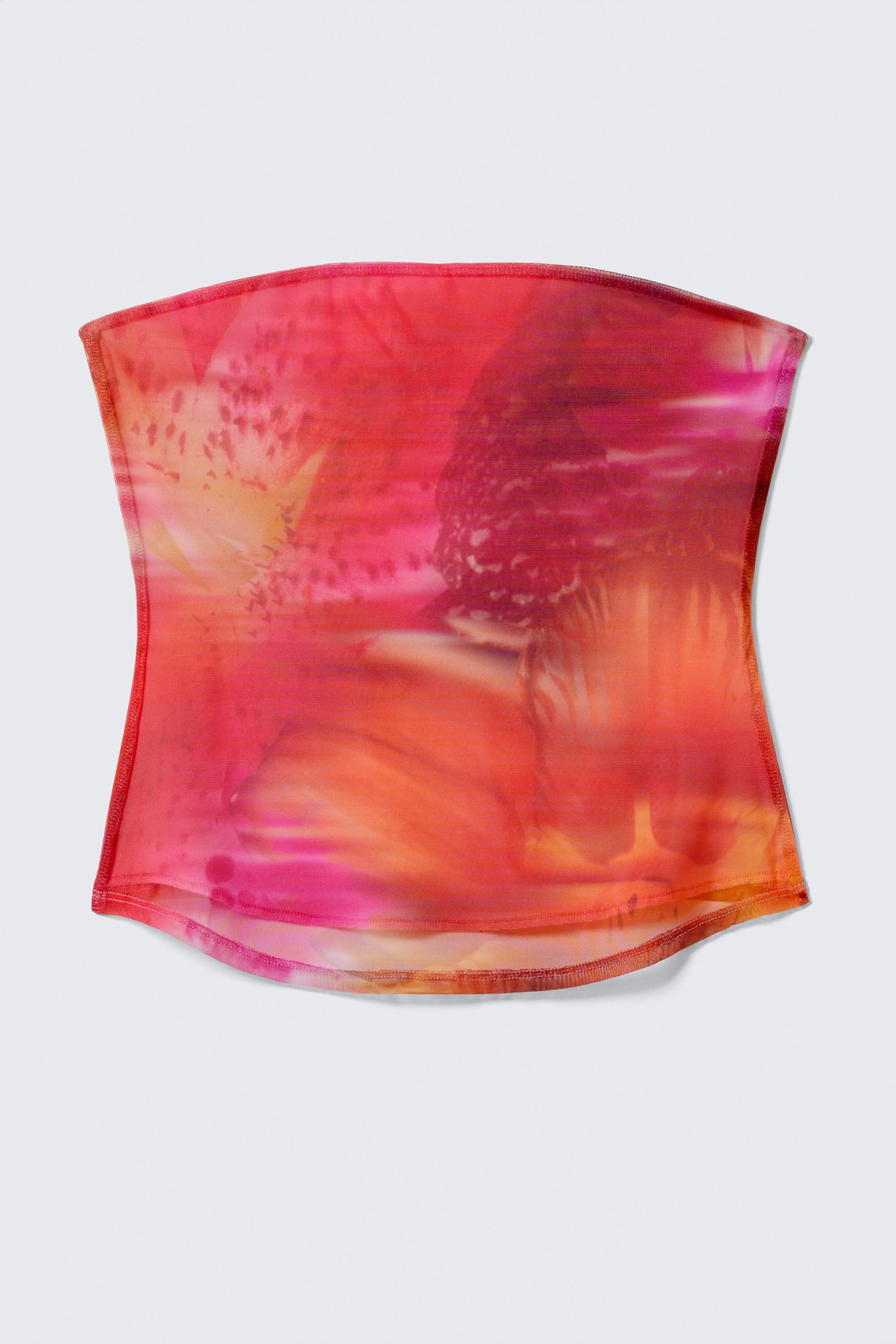 Pink & Red - Abstract Floral - Printed Mesh Bandeau Top - 0