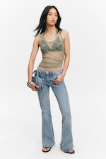 Khaki Green - Sheer Lace Sleeveless Tank Top - 1