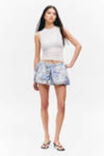 White Newspaper/Blue Flame - Balloon Mini Cotton Skirt - 0