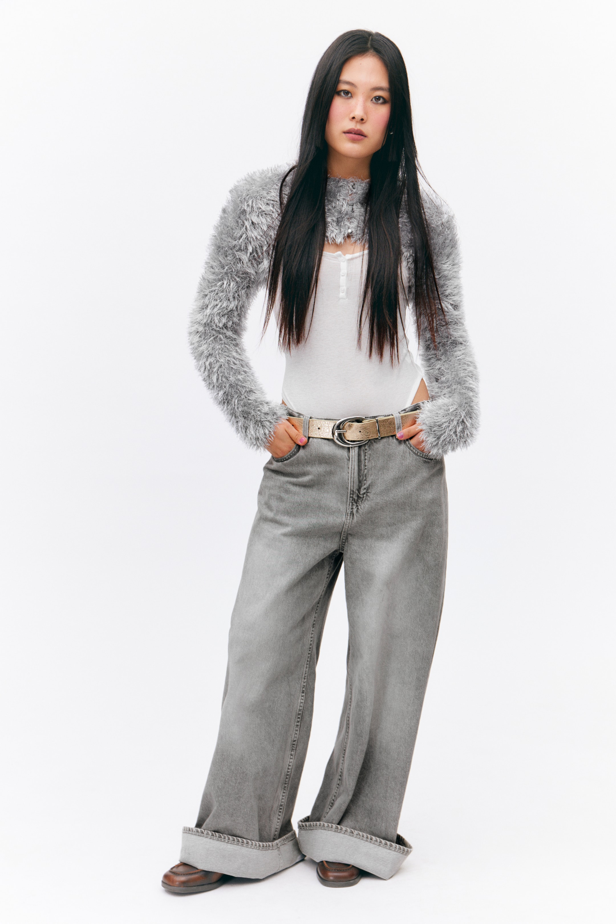 Ingrandisci l'immagine: Hairy Knitted Bolero Cardigan - Light Dusty Grey - DONNA | H&M CH 2