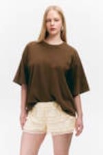 Dark Brown - Heavyweight Boxy Cotton T-Shirt - 0
