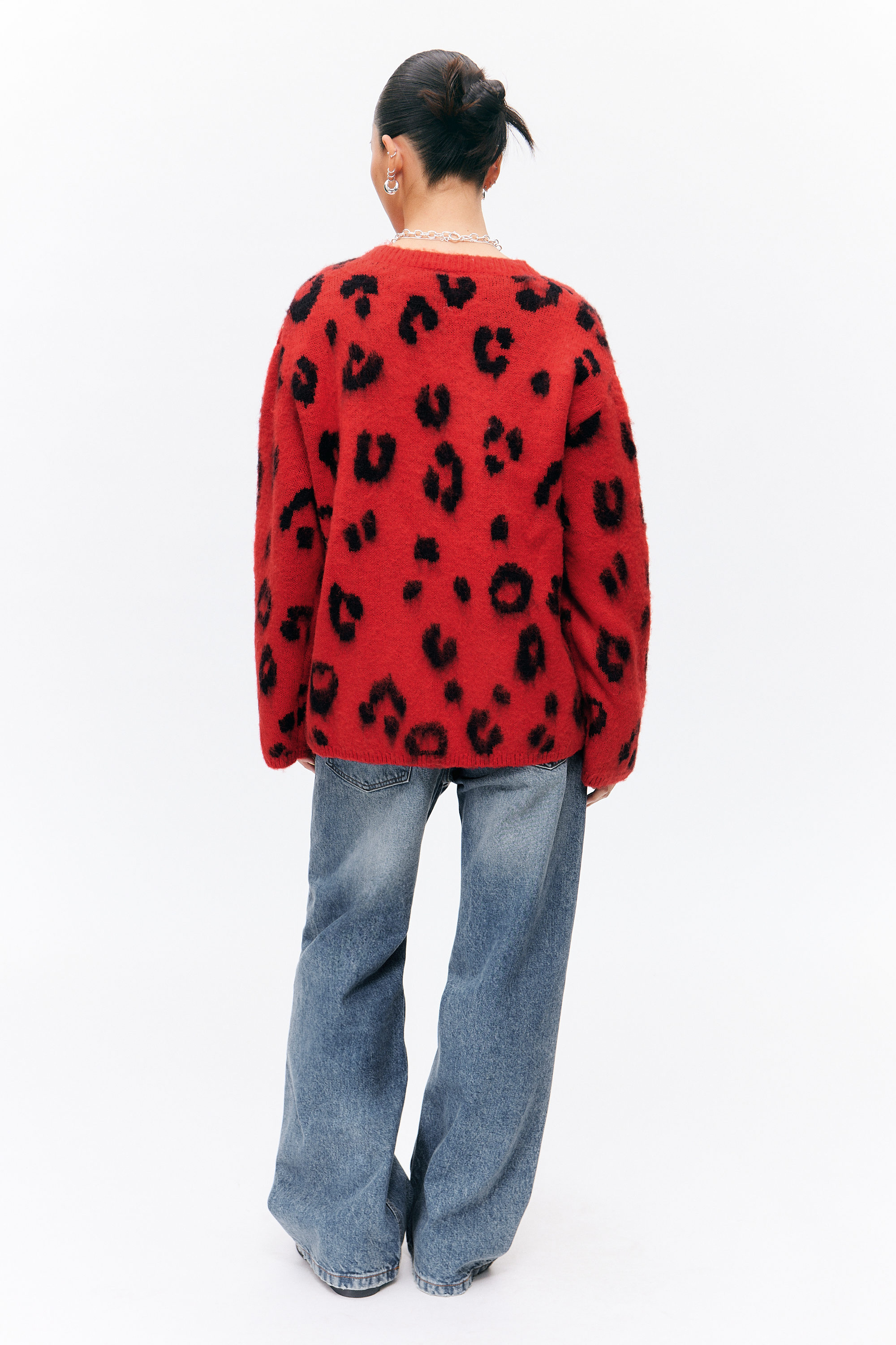 Red - Leopard - Fluffy knit cardigan - 3