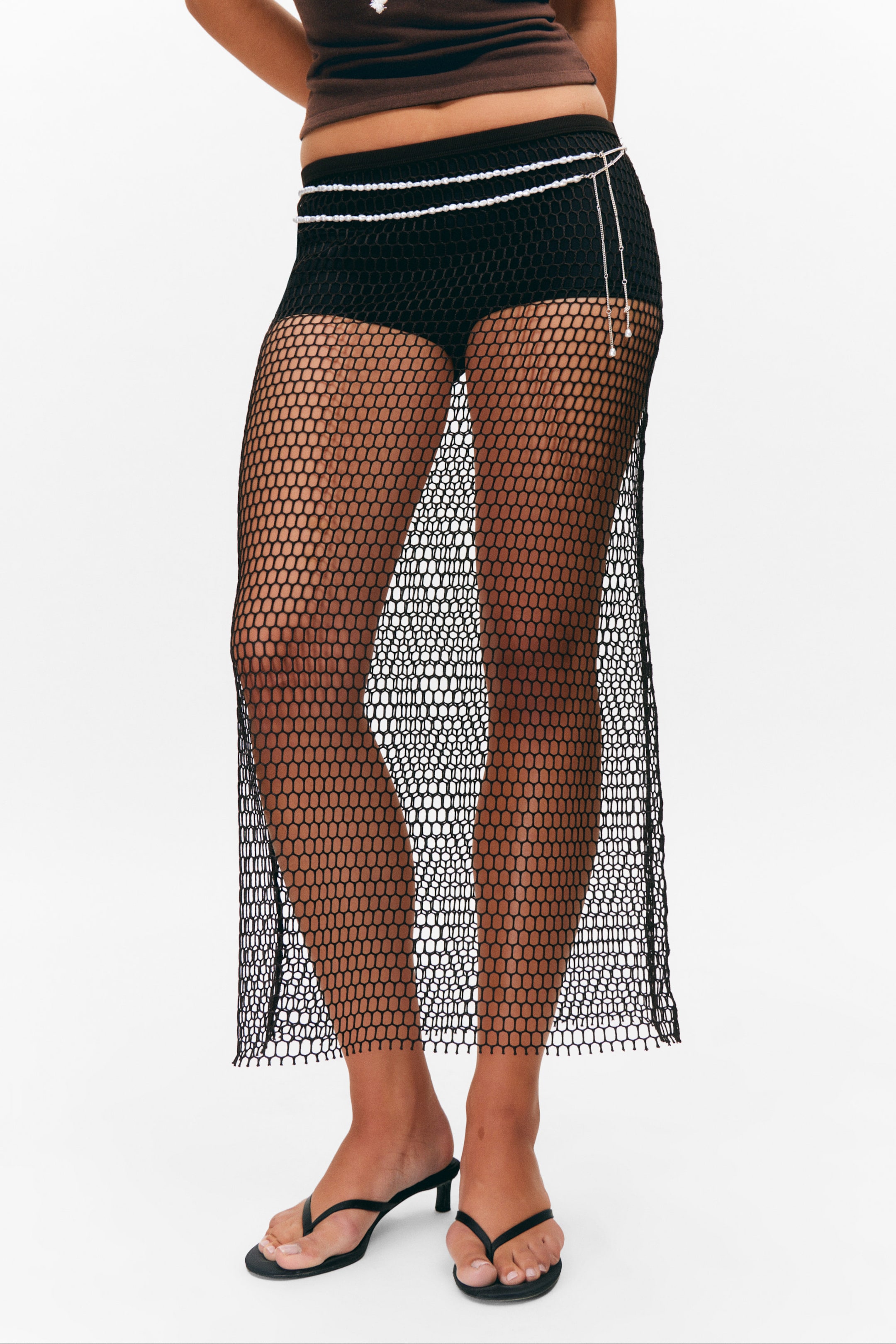 Dark Brown - Mesh Midi Skirt - 2