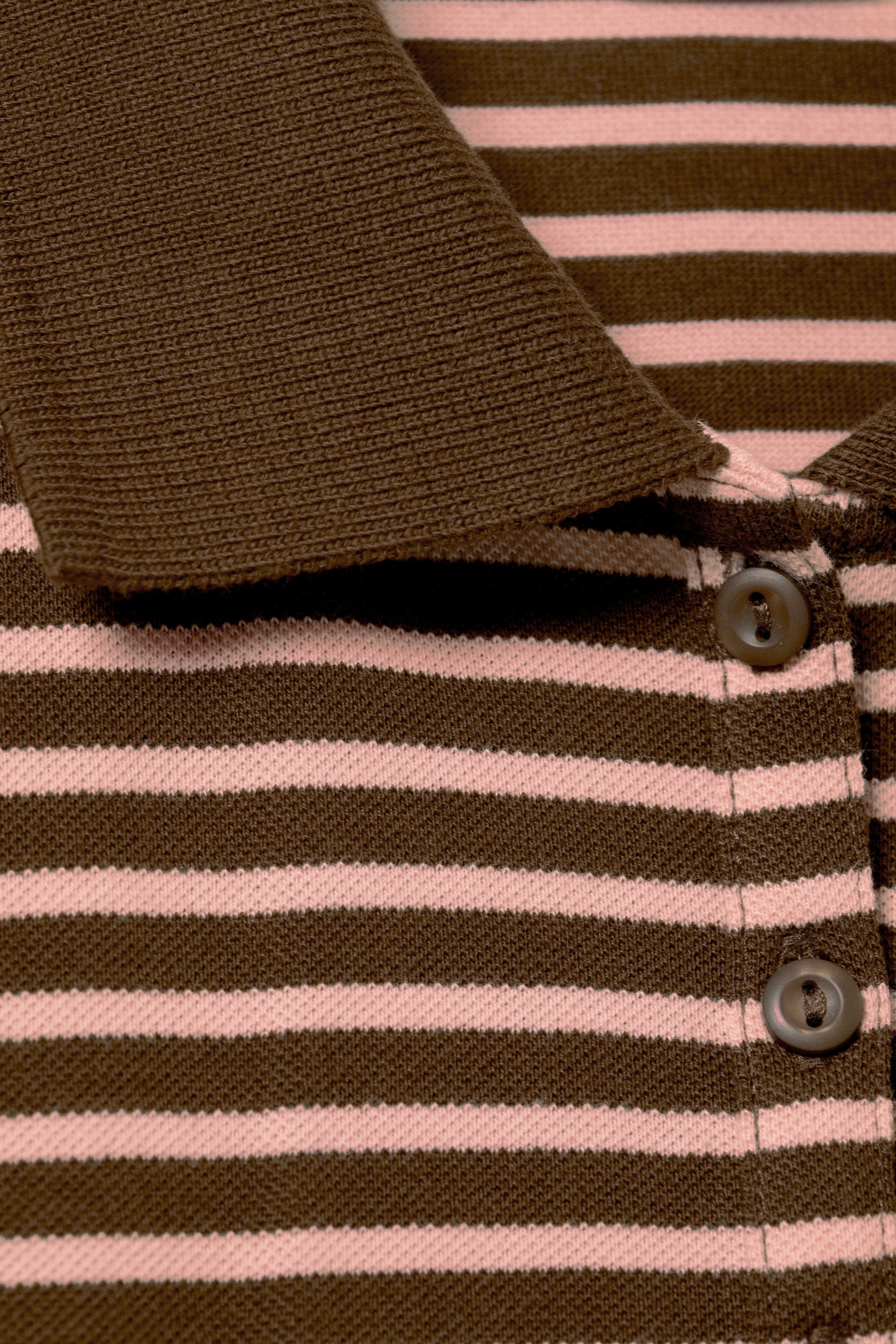 Dark Brown & Pink Stripes - Long-Sleeved Polo Top - 1