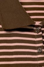 Dark Brown & Pink Stripes - Long-Sleeved Polo Top - 1