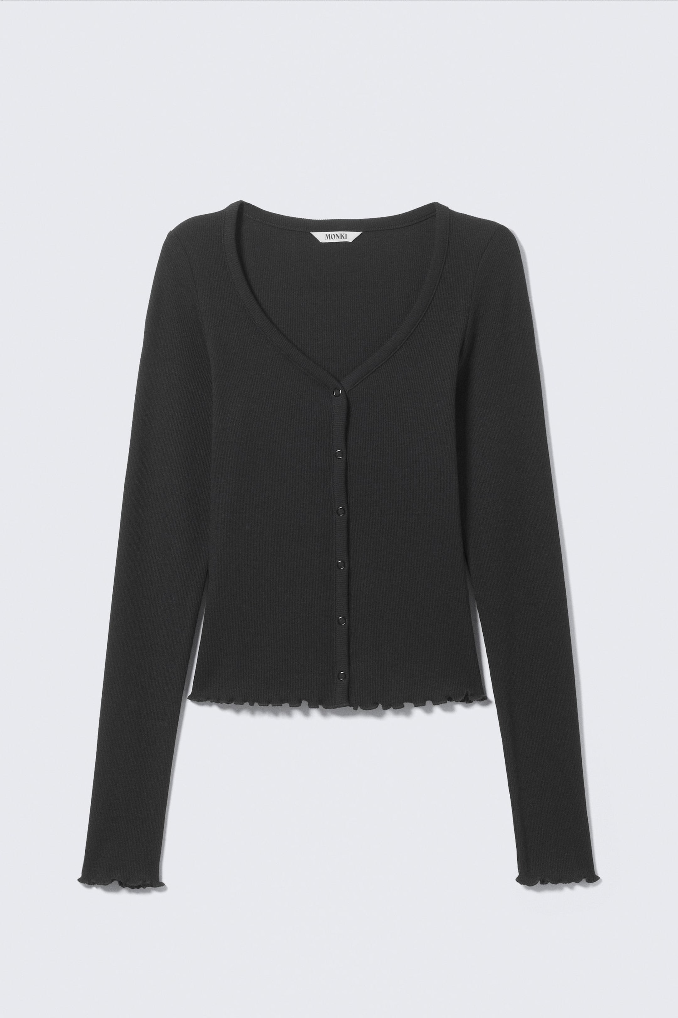 Black - Ribbed Long-Sleeved Pyjama Cardigan - 3