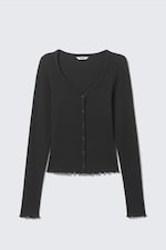 Black - Ribbed Long-Sleeved Pyjama Cardigan - 0