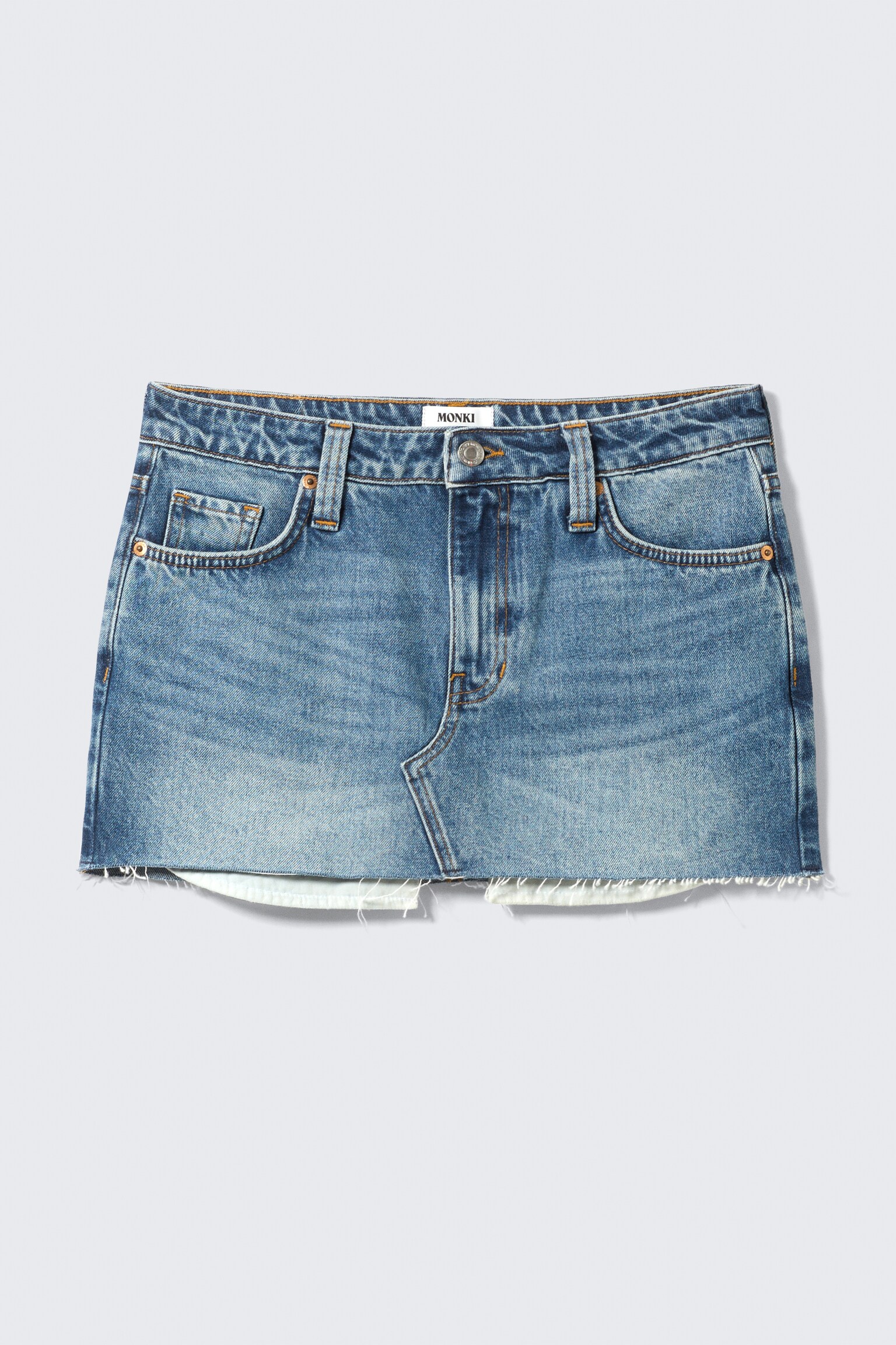 Low Rise Raw Hem Mini Denim Skirt - Mountain Blue - Medium Blue/Fresh Blue - Light Blue - 2