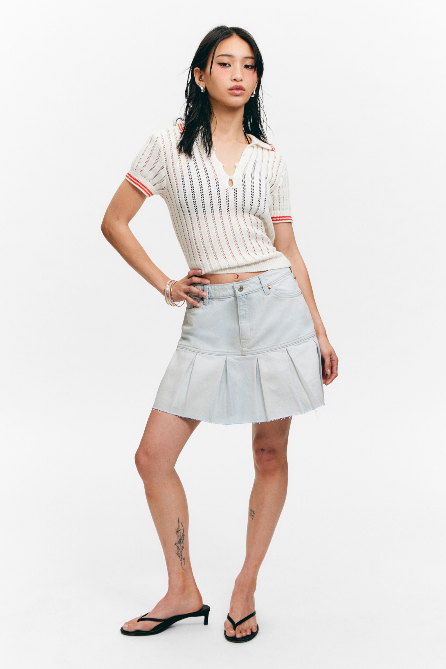 Pleated Mini Denim Skirt - Fluid Blue - Light Blue/Fresh Blue - Light Blue