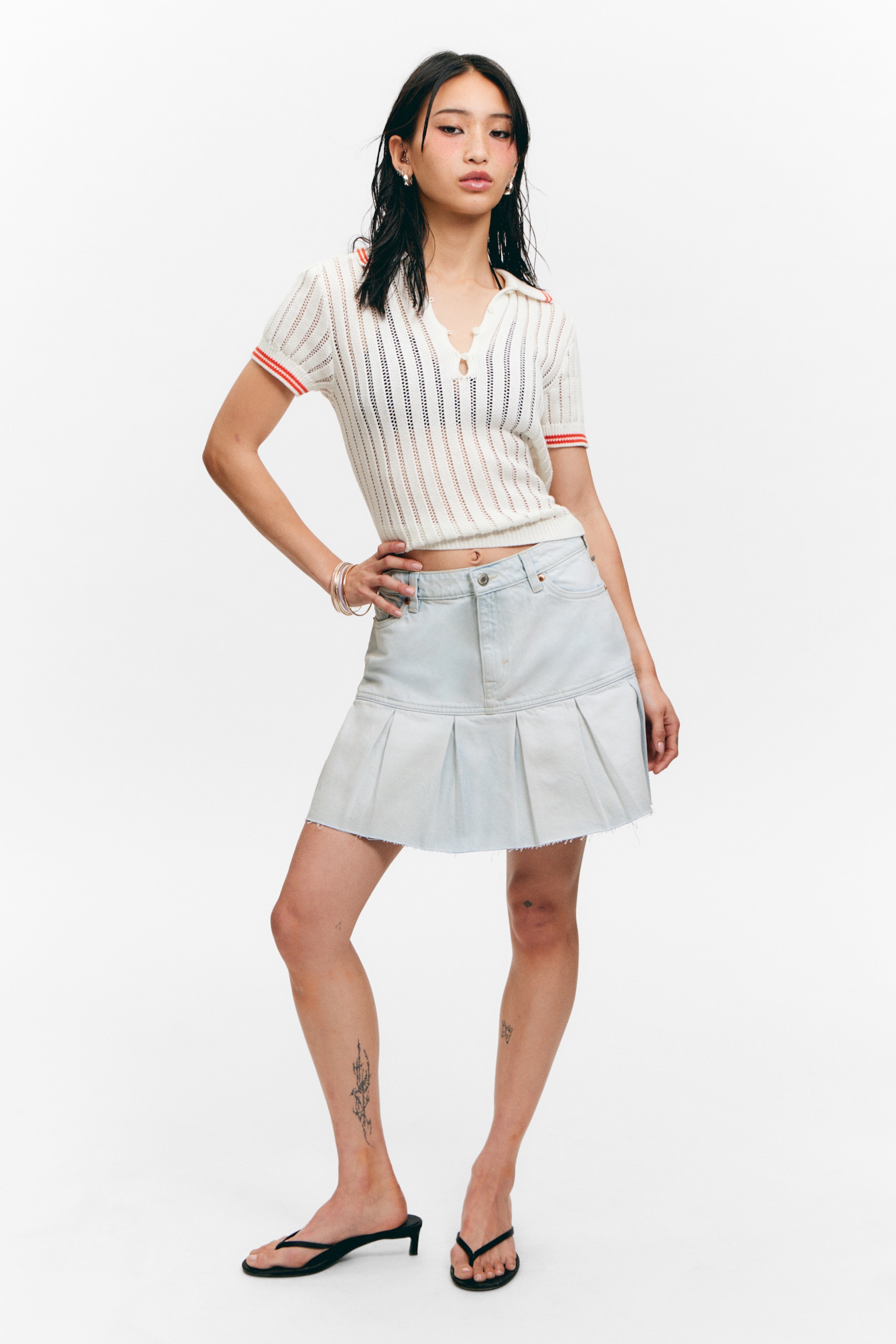 Pleated Mini Denim Skirt - Fluid Blue - Light Blue/Fresh Blue - Light Blue