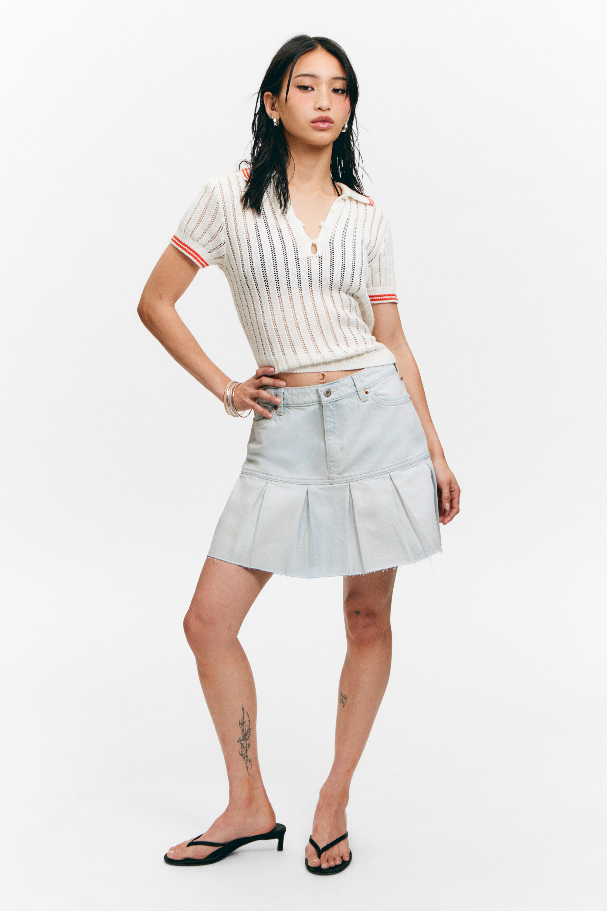 Fluid Blue - Light Blue - Pleated Mini Denim Skirt - 1