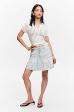 Fluid Blue - Hellblau - Plissierter Mini-Jeansrock - 0