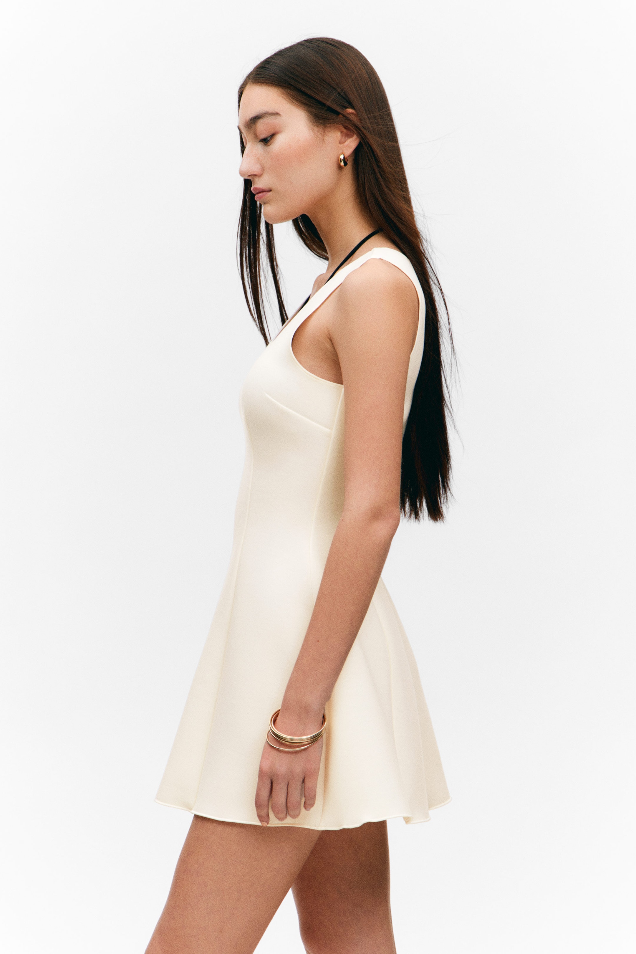 White - V-Neck Fit-and-Flare Scuba Dress - 3
