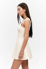 White - V-Neck Fit-and-Flare Scuba Dress - 3