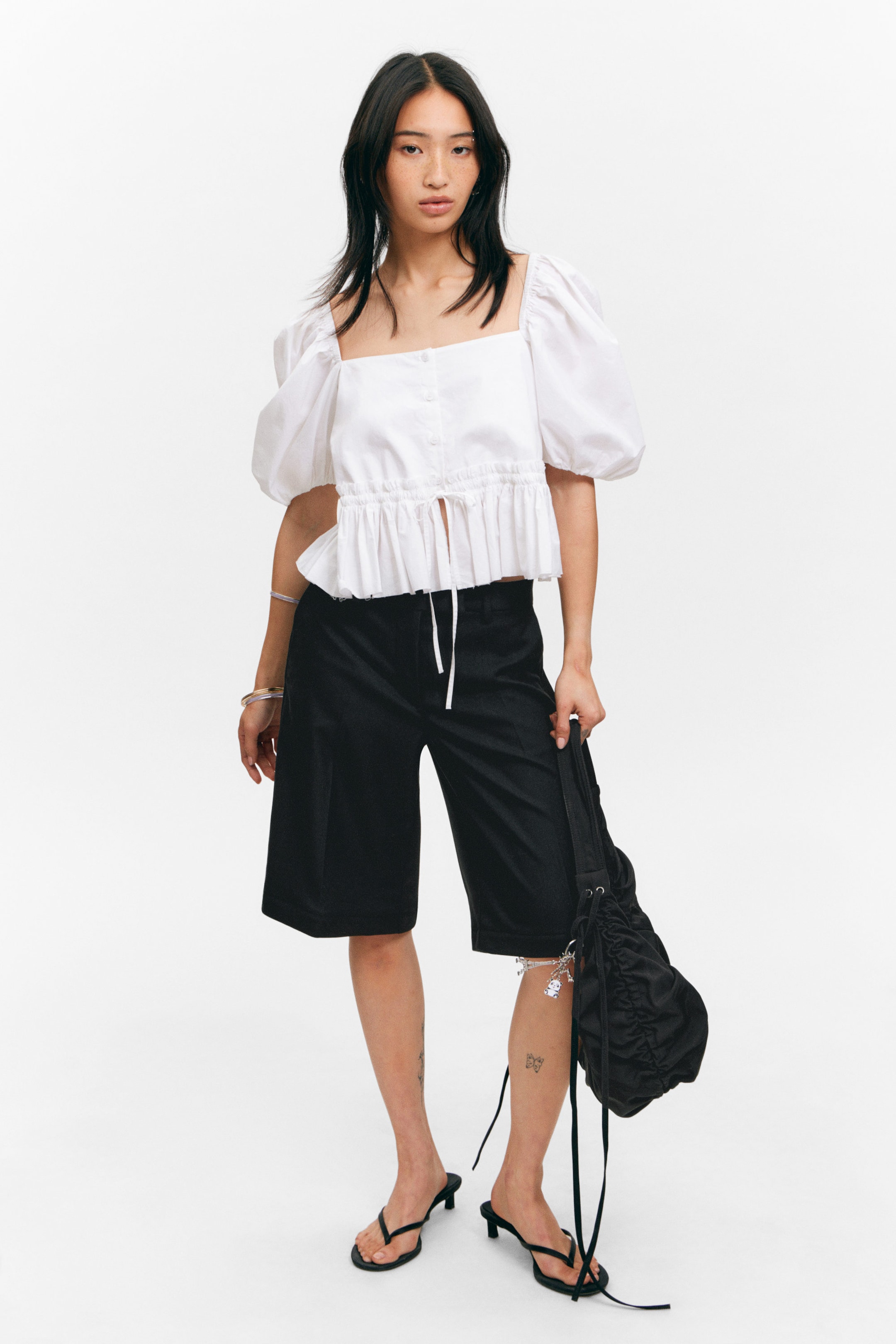 Black - Low Waisted Zip-Off Suit Trousers - 2