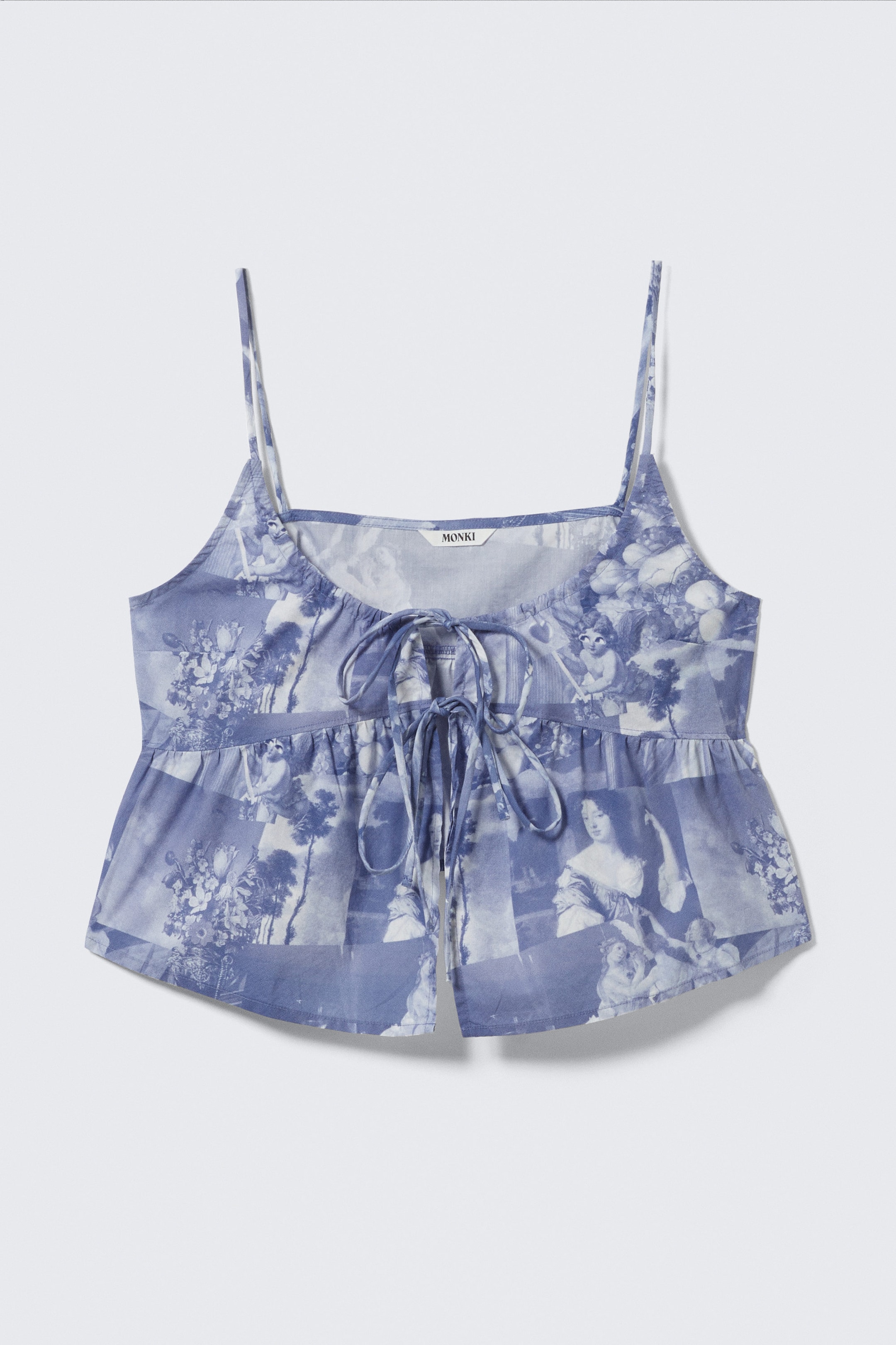 Blue - Baroque Collage - Printed Cotton Poplin Tie-Front Pyjama Top - 1