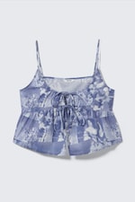 Blue - Baroque Collage - Printed Cotton Poplin Tie-Front Pyjama Top - 0