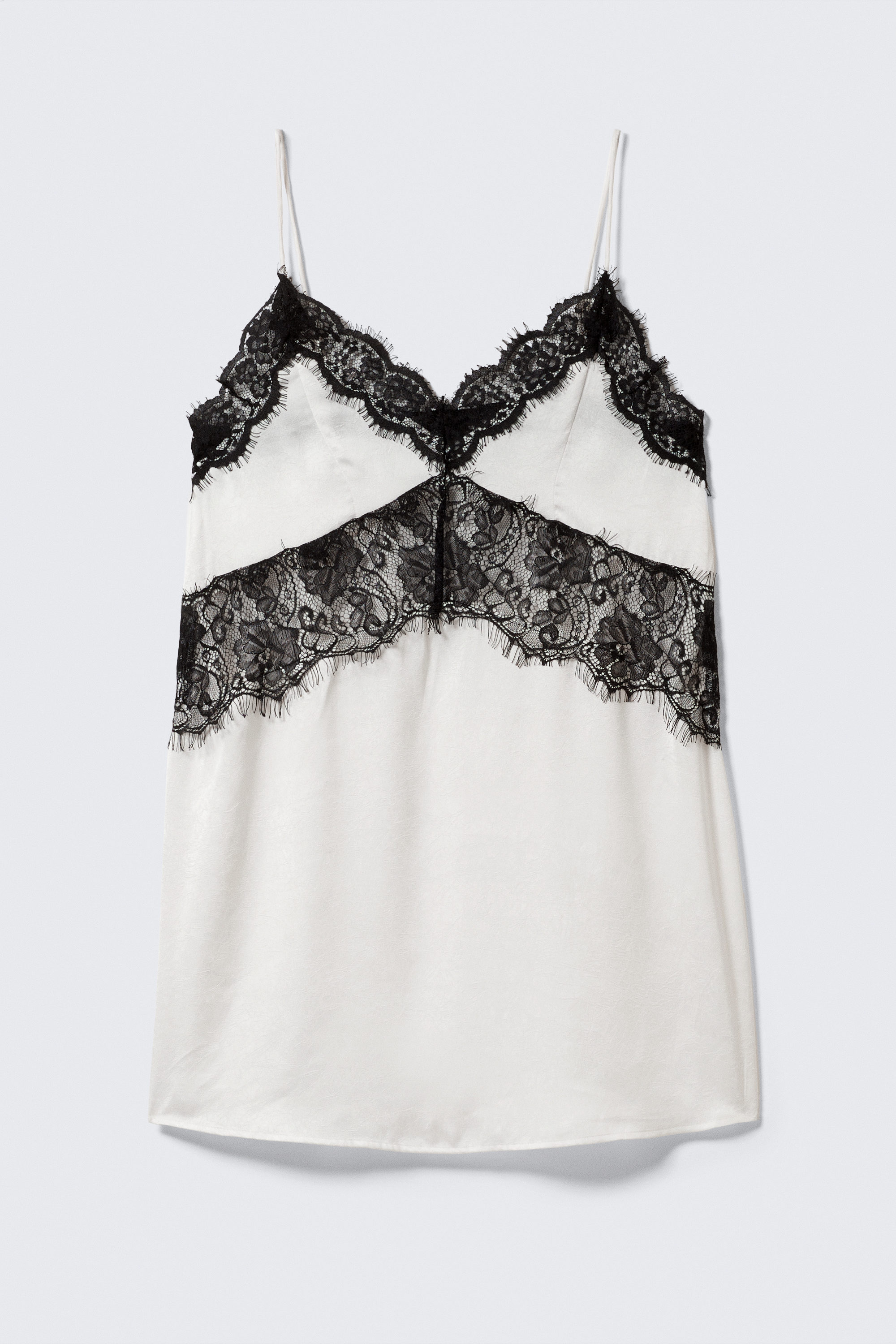 Weiß - Mini-Slipdress in A-Linie mit Spitzenbesatz - 4