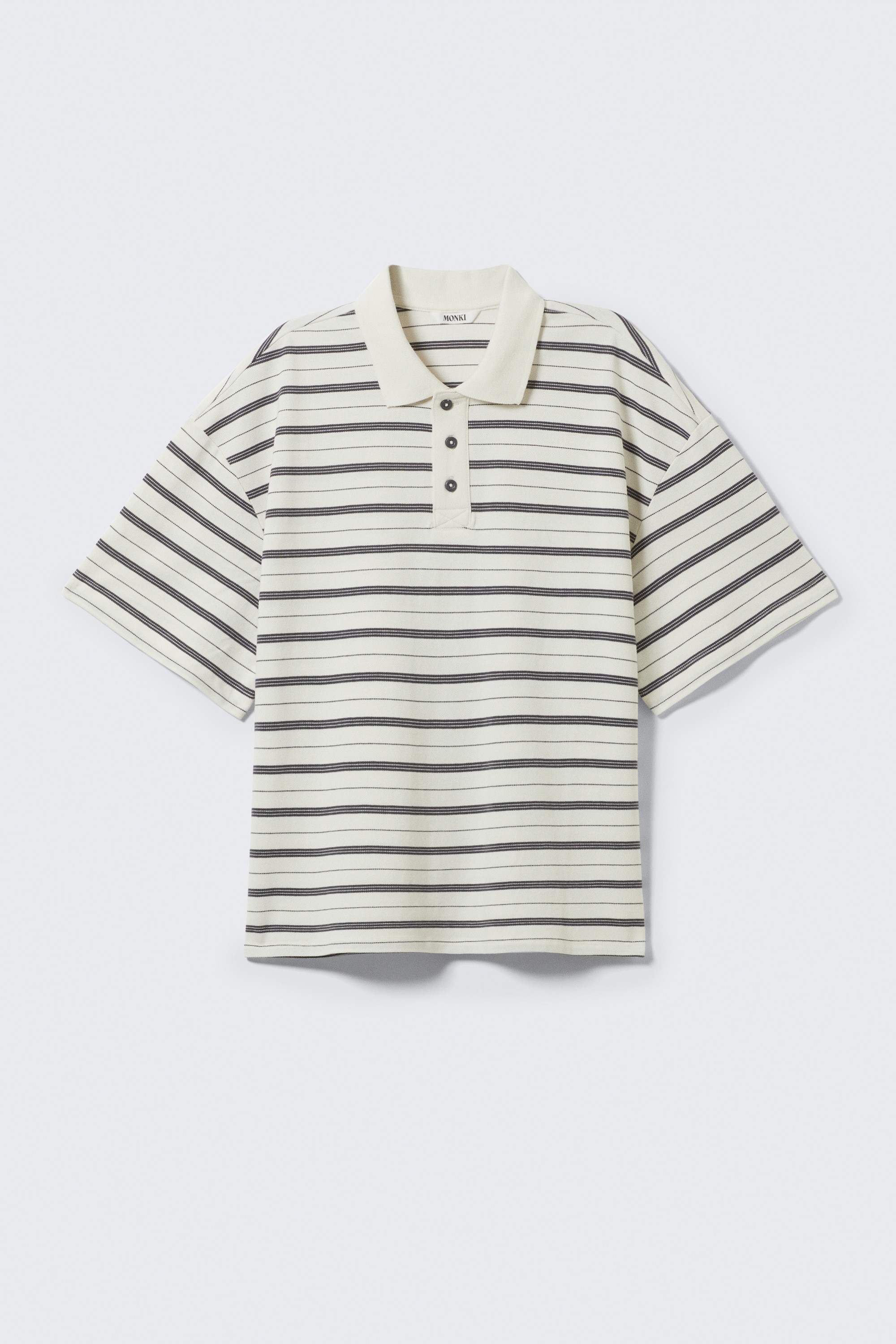 Gestreept poloshirt met ruimvallende pasvorm - Striped Off-black & White/Gestreept roze