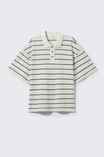 Striped Off-black & White - Striped Relaxed Fit Polo Shirt - 0
