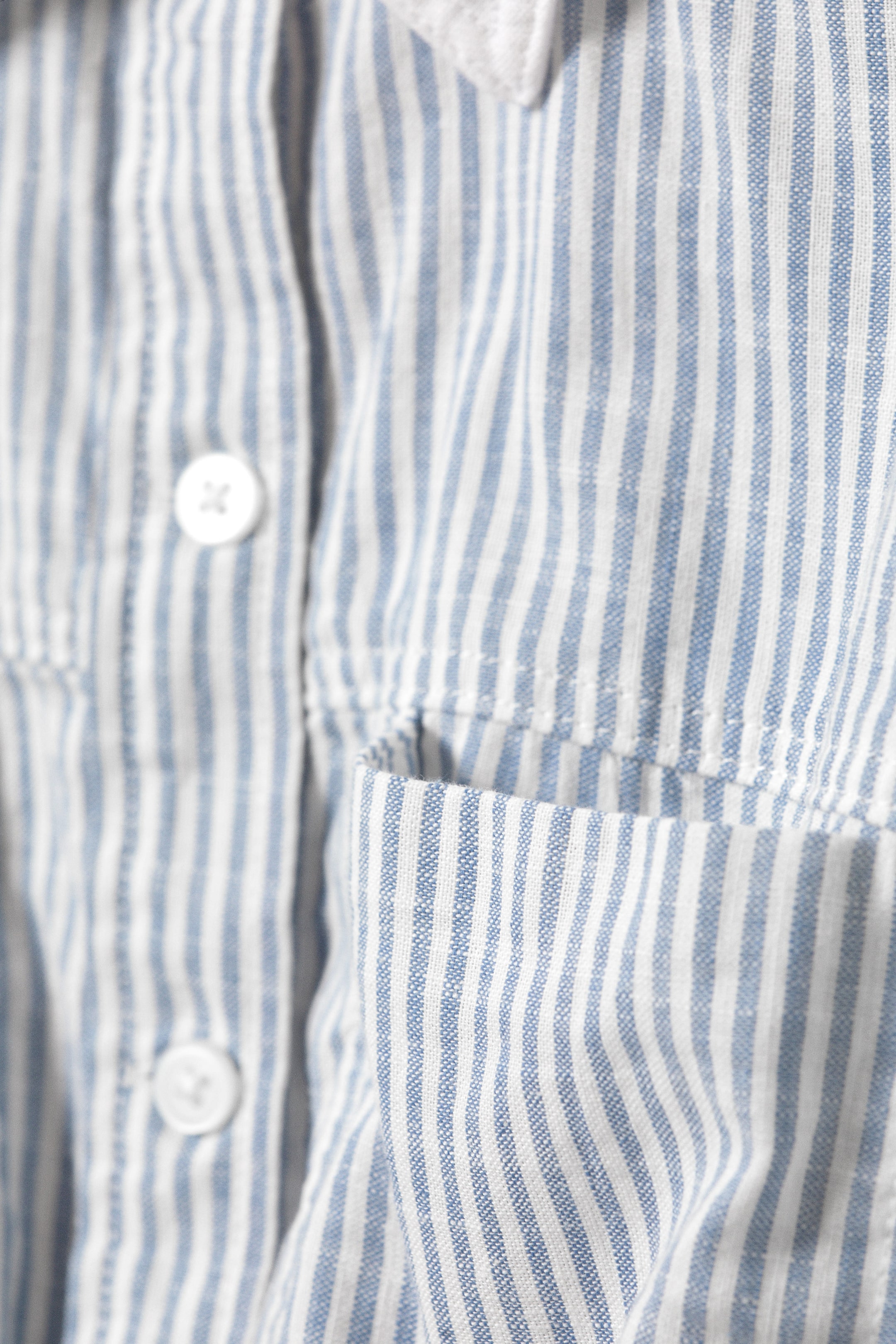 Blue & White Stripes - Cropped Loose Cargo Shirt - 2