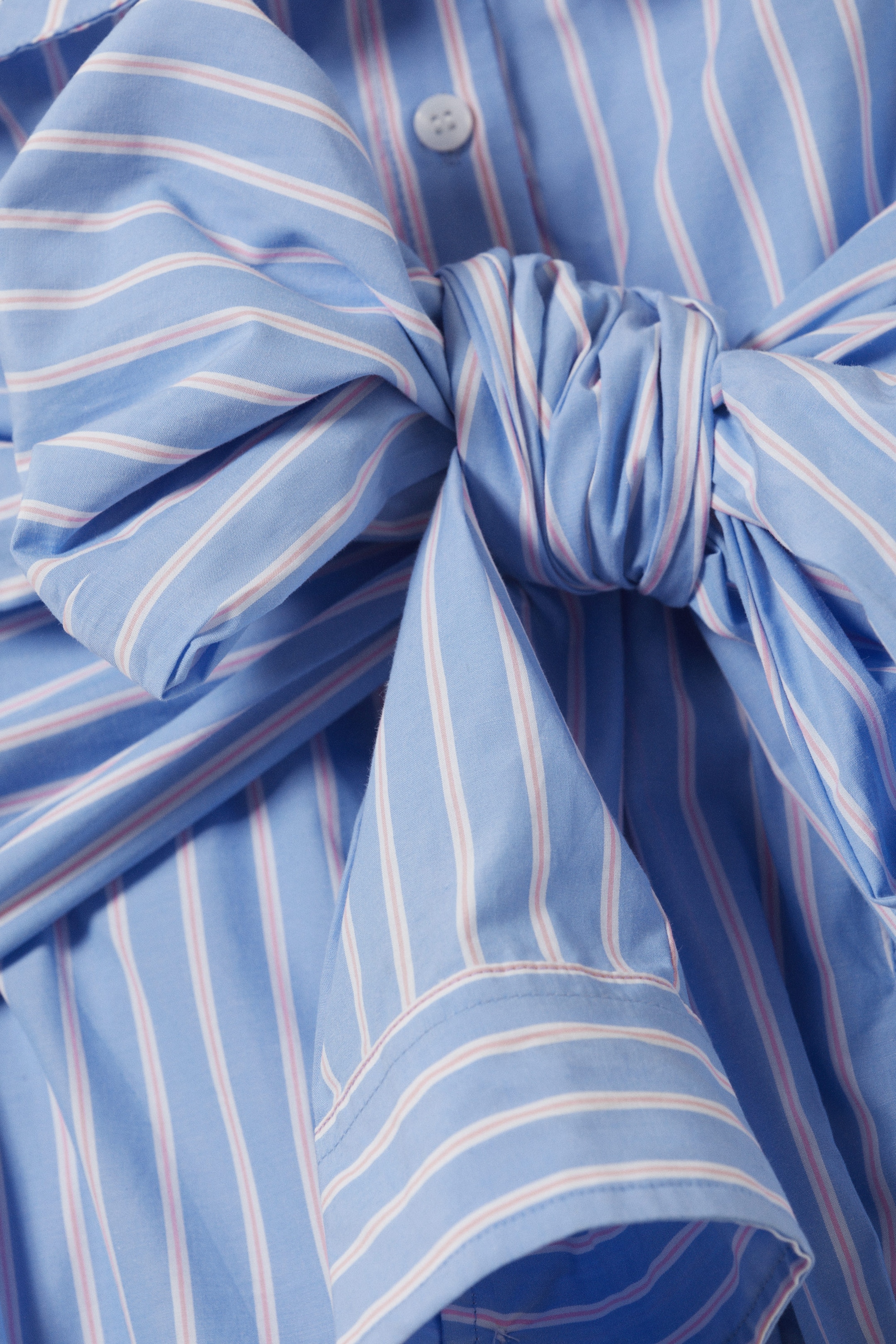 Striped Blue & Pink - Striped Off-Shoulder Tie Front Shirt Top - 6