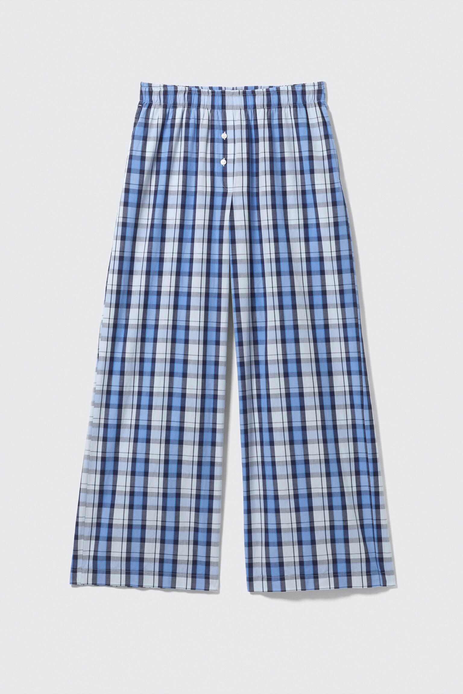 Hose aus Baumwoll-Twill mit weitem Bein - Blau/Kariert/Gestreiftes Hellrosa - 4