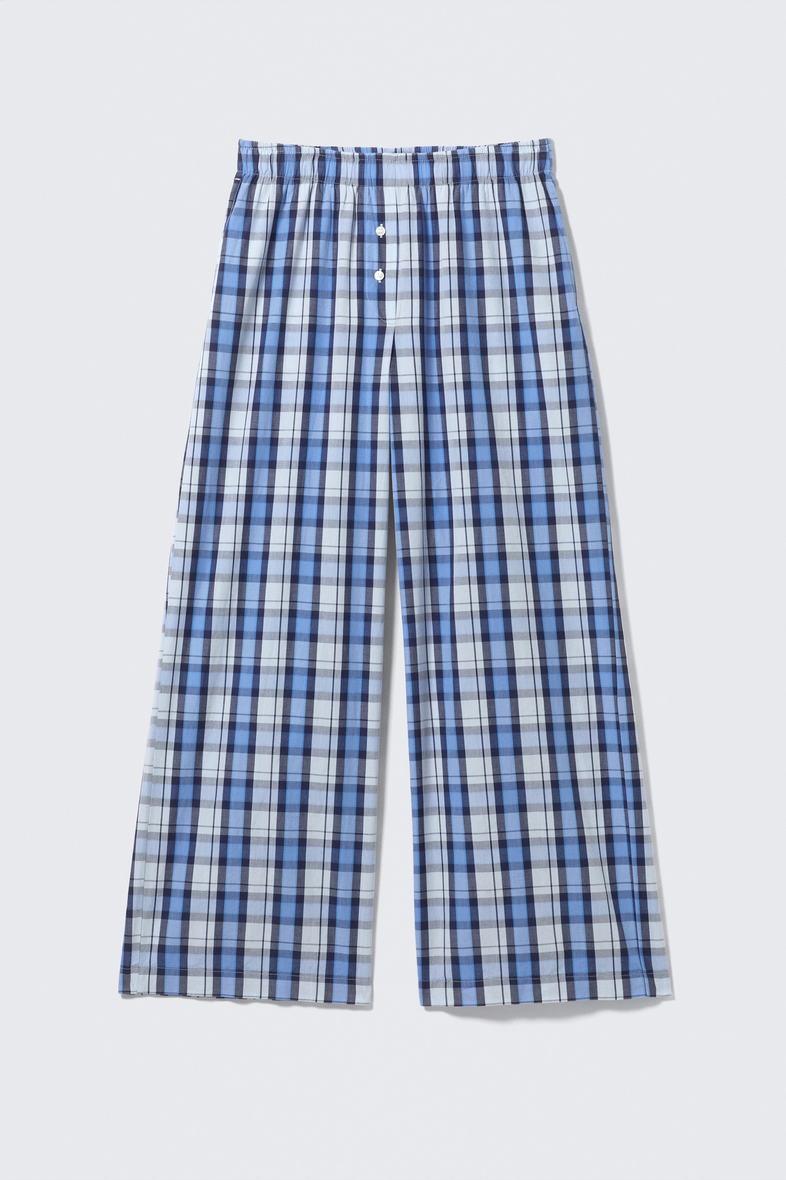 Wide-Leg Cotton Twill Trousers - Blue Check/Striped Light Pink/Striped Blue - 7