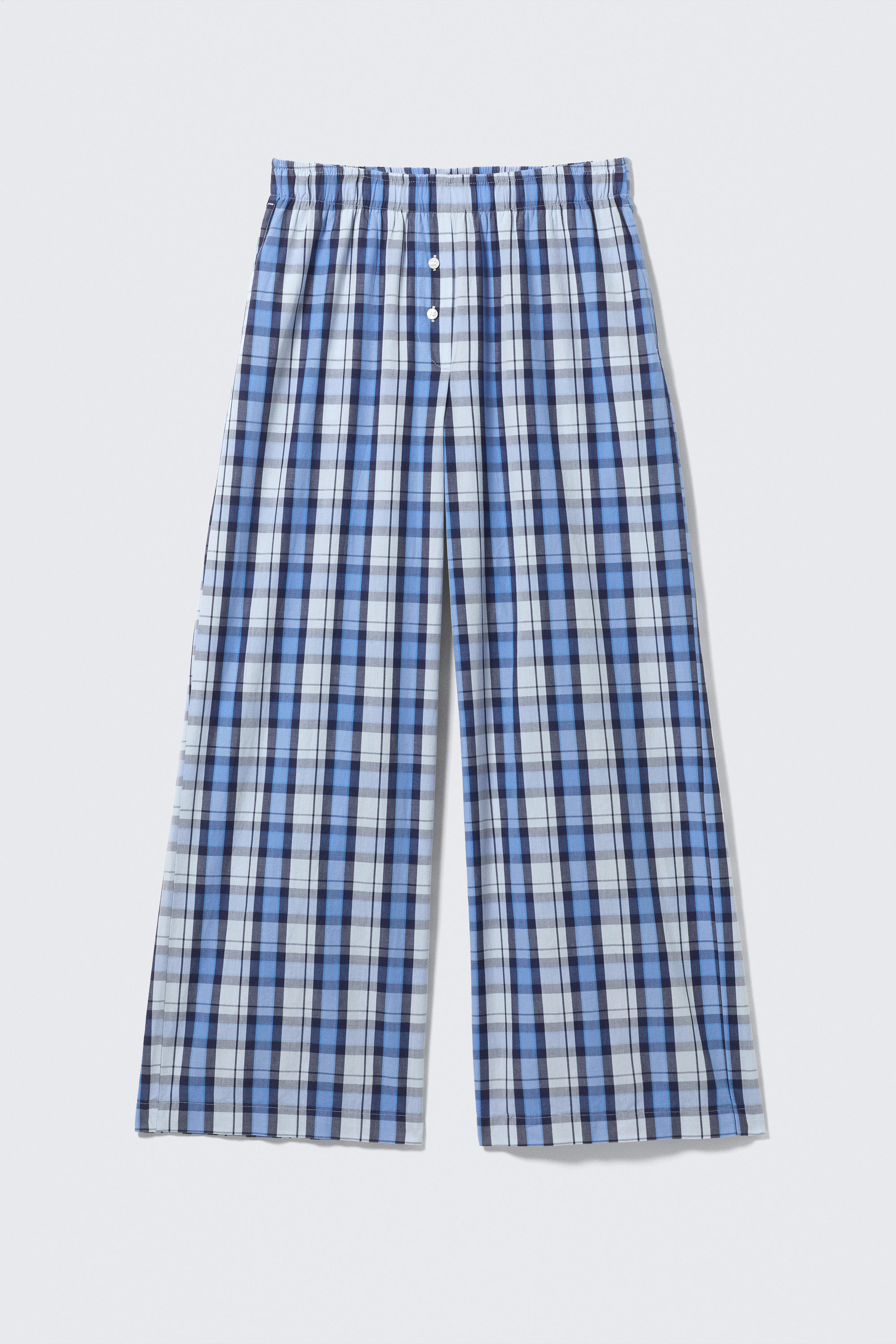 Blau/Kariert - Hose aus Baumwoll-Twill mit weitem Bein - 5