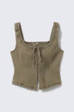 Khakigrün - Korsett-Top aus Twill mit Rüschenbesatz - 4