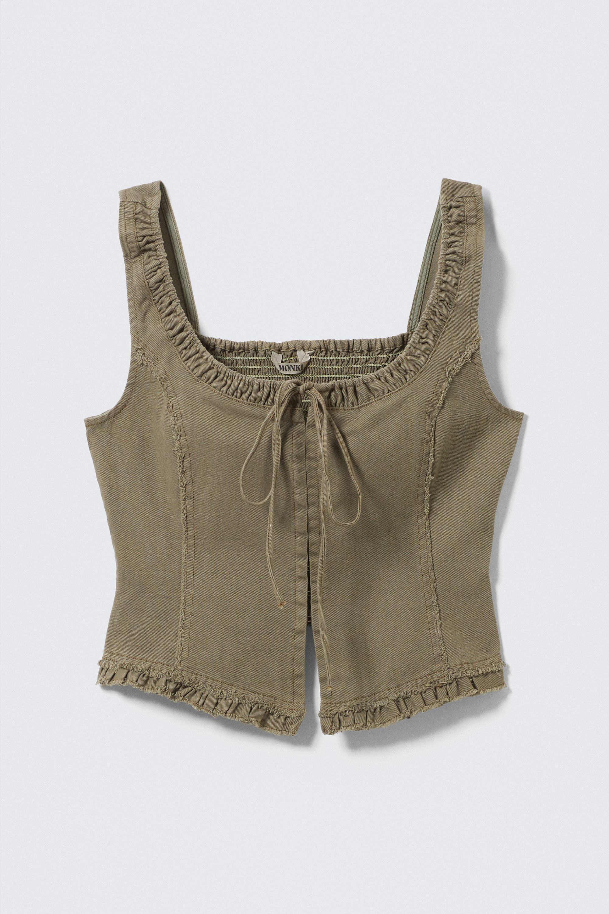 Khaki Green - Frill-Trim Twill Corset Top - 4