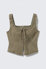 Khaki Green - Frill-Trim Twill Corset Top - 4
