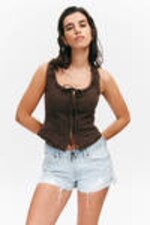 Mörkbrun - FrillTrim Twill Corset Top - 0
