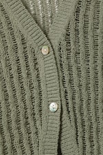 Khaki Green - Open-Knit V-neck Cardigan - 4